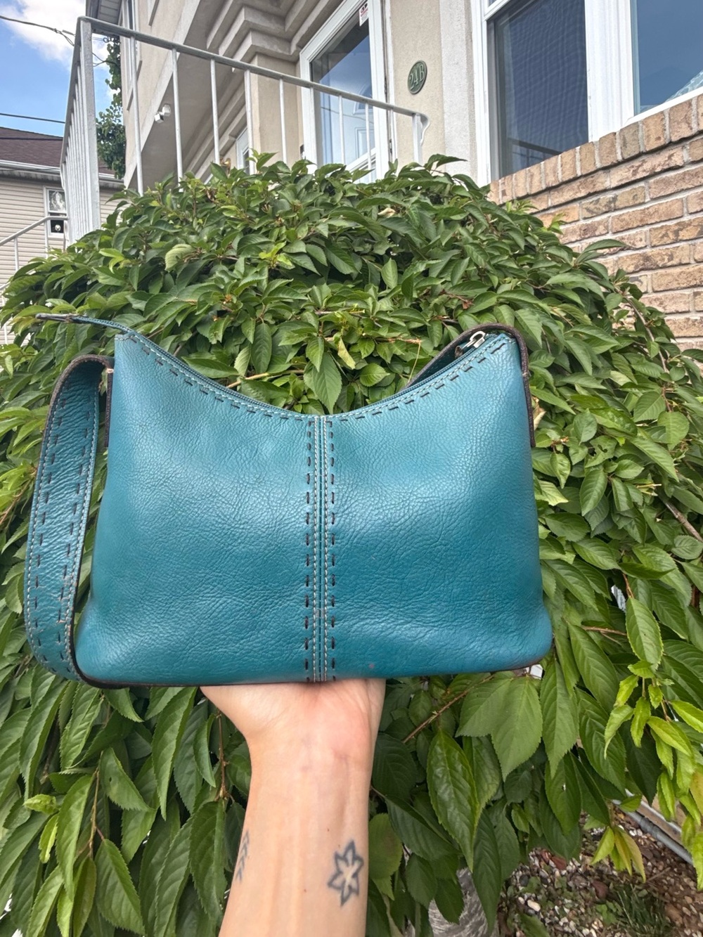 Vintage Fossil Teal Blue Leather Shoulder Bag Y2K Boho Purse - Picture 4 of 9
